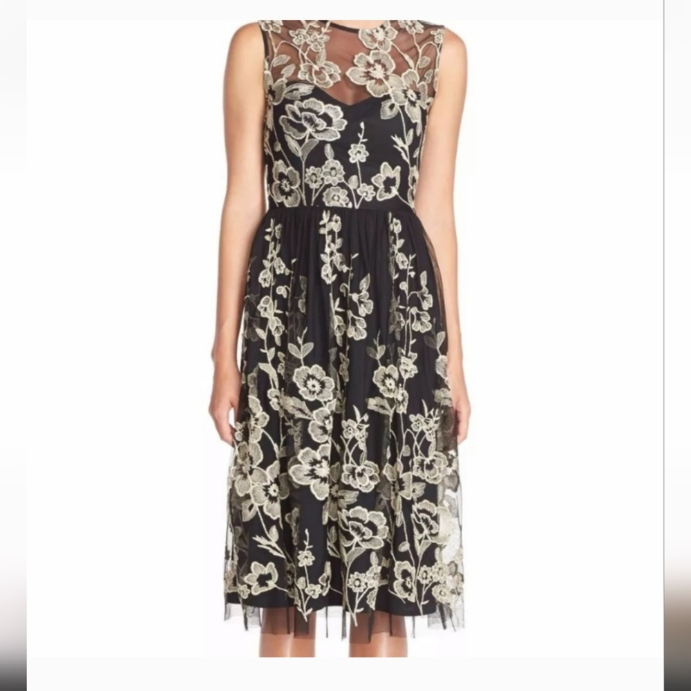 Beige by ECI Elegant Navy Floral Dress Size 14. - Picture 1 of 7
